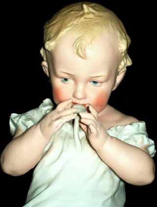 Antique German Victorian Gebruder Heubach Piano Baby Girl Doll Bisque Figurine