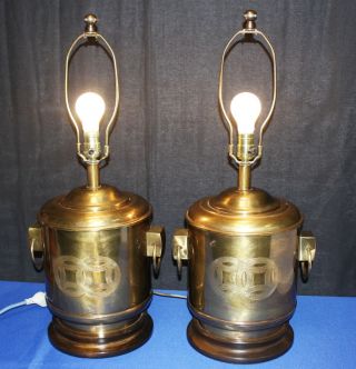 Frederick Cooper Vintage Asian Solid Brass Canister Lamps