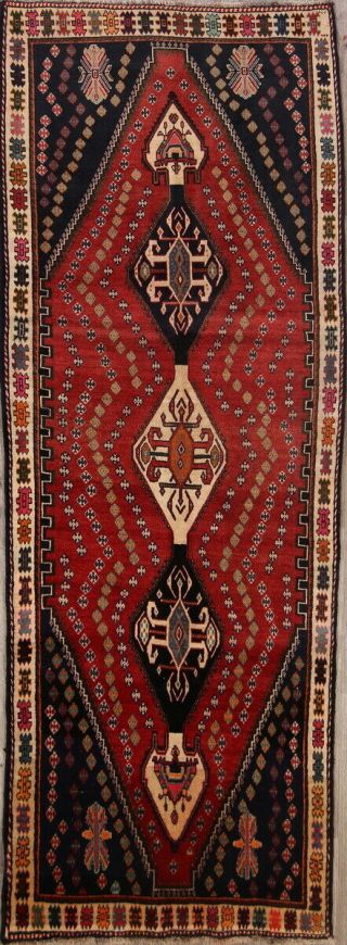 Vintage Geometric Tribal Runner 4x10 Abadeh Oriental Rug Handmade 9 