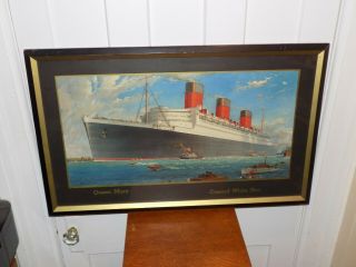 Vintage Queen Mary The Cunard White Star Print Poster Framed