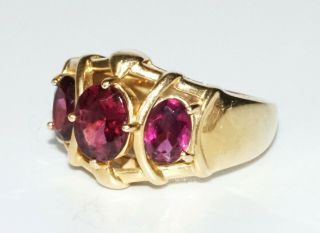 Vintage 14k Yellow Gold Ring Sz.  8 W 3x Oval Facetted Garnet Accents (sar) 401
