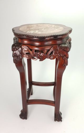 24.  40 " Vintage Chinese Carved Rosewood Plant Stand Marble Top