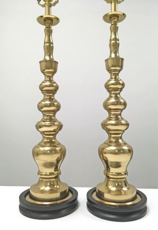 Pair Asian Brass Pagoda Table Lamps James Mont Era Mid Century Modern 50s Vtg