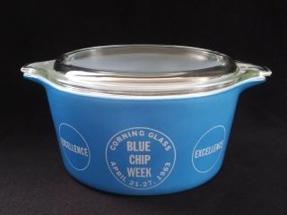 Vintage Rare Pyrex Blue Chip Week 1 Qt Casserole Dish & Lid 473 Htf