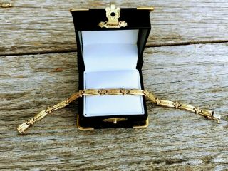 Vintage 14k Gold Link Bracelet Flowers 7.  25″ And 7.  4 Grams