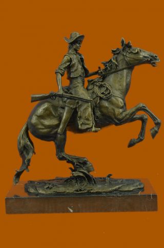 Vintage Frederic Remington Bronze Outlaw Cowboy Western Statue On Marble Figure