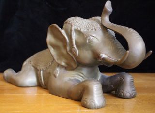 Vintage Handcrafted Brass Asian Elephant Statue 14 1/2 In Long 2