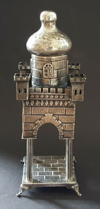 Solid Silver Vintage Victorian Antique Tall Castle Spice Tower Box
