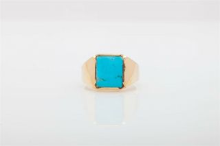 Antique 1940s 7ct Natural Turquoise Gem 14k Yellow Gold Ring Band