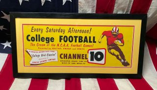 Vintage 1950s Ncaa College Football Advertisement Poster Sign Ch10 Rochester,  Ny
