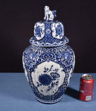 18 " Vintage Delft Tin Glazed Faience Ginger Jar By Royal Sphinx With Foo Dog