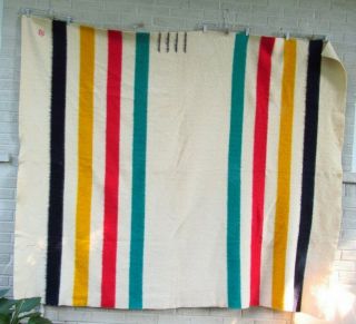 Hudson Bay Red Label 4 Point Wool Blanket 69 X 83 Vintage Antique England Made