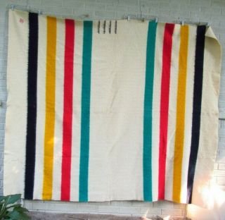 Hudson Bay Red Label 4 Point Wool Blanket 69 x 83 Vintage Antique England Made 2
