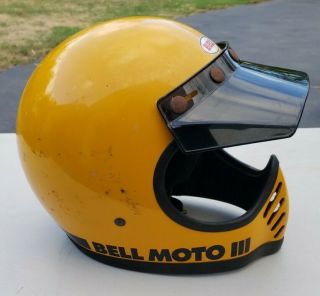 Vintage 1975 Bell Moto 3 Iii Motorcycle Full Face Helmet Dirt Bike Yellow 7 1/4