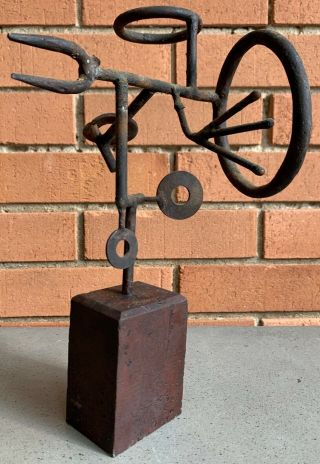 Vintage 60s Iron Brutalist Metal Sculpture Object Mid Century Modern Signed
