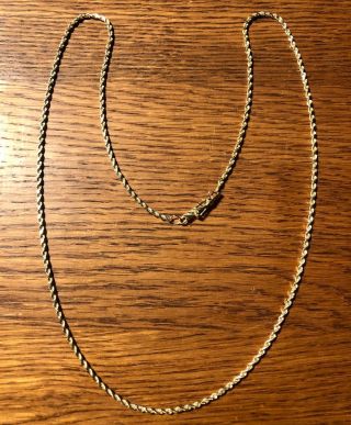 14k Solid Gold Vintage Rope Chain Necklace 18” Long Length