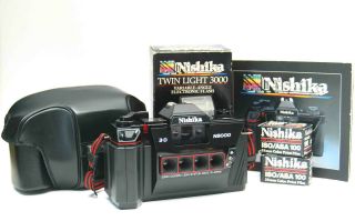 Vintage Pristine 1990 Nishika N8000 3d Camera 35mm Case Flash Film Manuals