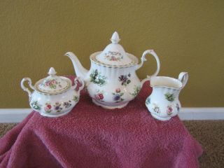 Vintage Royal Albert Bone China Flowers Of The Month Large Teapot W.  Cream/sugar
