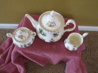 Vintage Royal Albert Bone China Flowers of the Month large Teapot w.  cream/sugar 2