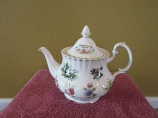 Vintage Royal Albert Bone China Flowers of the Month large Teapot w.  cream/sugar 3