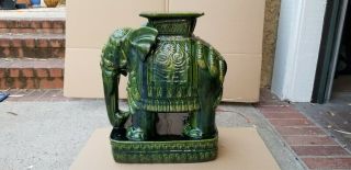 Vtg Large 1960s Vietnamese Jade Green Elephant Ceramic Garden Plant Stand/stool