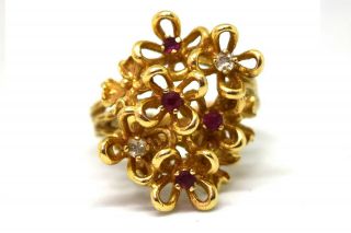 Vintage 14k Solid Yellow Gold.  Natural Ruby And Diamond Ring Size 6 3/4