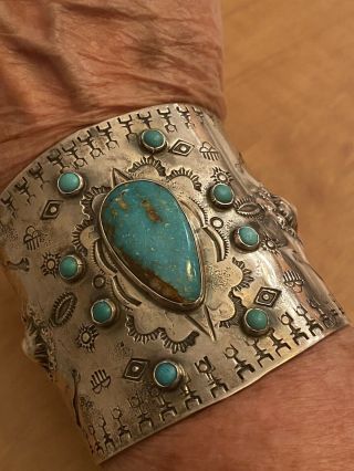 Huge Vintage Old Pawn Navajo Turquoise Sterling Silver Cuff Bracelet 113.  7 Grams