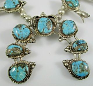 Turquoise Squash Blossom Necklace Sterling Silver Vintage Southwest 81.  6 Grams 2