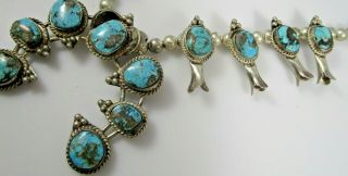 Turquoise Squash Blossom Necklace Sterling Silver Vintage Southwest 81.  6 Grams 3