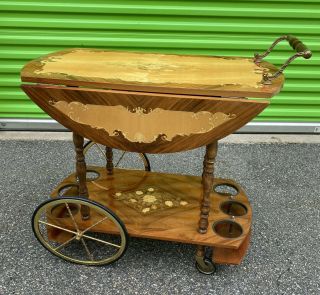 Vintage Bar Cart Italian Marquetry Cocktails Cart Serving Tea Rolling