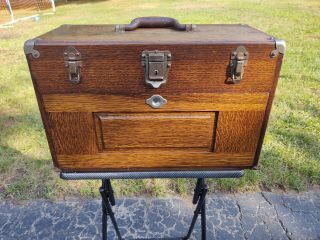 Vintage H Gerstner & Sons Wood Machinist Tool Box Chest 7 Drawers W Key