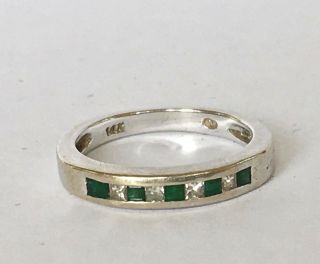 Vintage 14k White Gold Emerald & Diamond Wedding Band Stacking Ring.  35 Tcw G - H