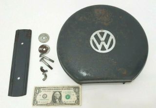Vw Late 1960s Beetle Bug Vintage Oem Spare Tire Mounted Round Metal Tool Kit Box