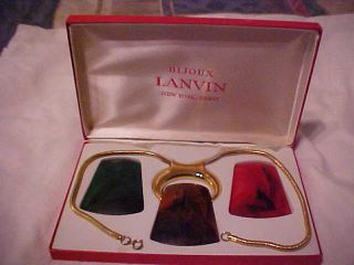 Vtg 1970s Bijoux Lanvin Interchangeable Lucite Pendant Necklace W/ Box