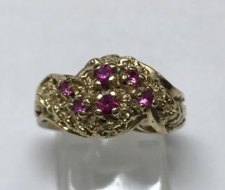 Unique Vintage 14k Yellow Gold Nugget Ring Red Ruby Ring Pinky Sz 6.  5