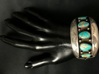 Vtg Old Pawn Navajo Sterling Silver Cluster Spiderweb Turquoise Cuff Bracelet 99 2