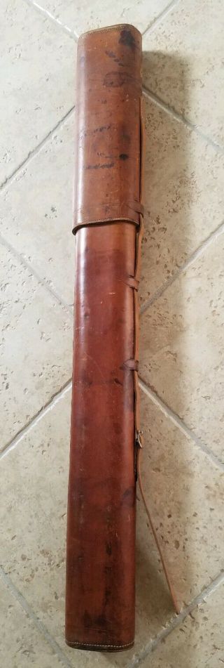 Rare Vintage Leather Multi Fly Fishing Rod Carry Case Felt Lined