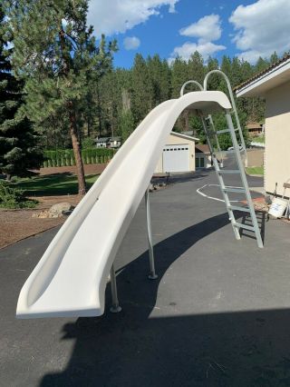 Vintage Fiberglass Pool Slide Left Curve,  White With Aluminum Ladder/legs