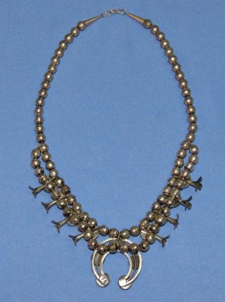 Vintage Navajo sterling silver squash blossom necklace with turquoise beads 3