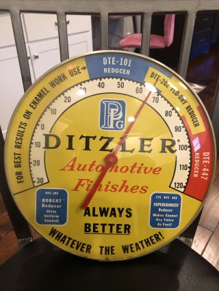 Vintage Ditzler Ppg Automotive Paint 12 " Glass Thermometer Colors Rare