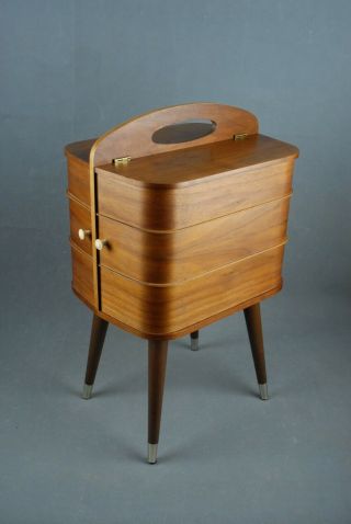 Mid Century Danish Modern Sewing Box Teak Vintage Eames Panton 1950s 60s 70s Era