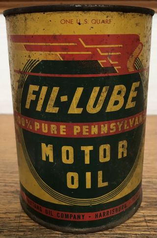 Vintage Fil - Lube Metal 1 Quart Motor Oil Can Paxtang Harrisburg Pa Pennsylvania