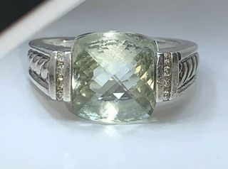 Vintage David Yurman Sterling Silver Large Green Prasiolite 8 Diamond Ring Sz 7