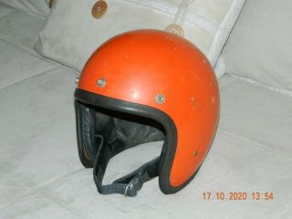 Vintage 60s Bell Toptex Helmet Moto Motorcycle Orange Size 7 - 3/8 Made In Bell Ca