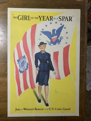 Vintage Wwii Us Coast Guard Spars Recruiting Sign - Vargas - 16.  5” X 11”