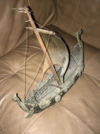 Rare BIG Vintage Bronze Viking Dragon Ship IRON ART Copenhagen 2