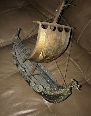 Rare BIG Vintage Bronze Viking Dragon Ship IRON ART Copenhagen 3