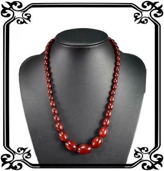 French Vintage Art Deco Red Cherry Amber Bakelite Necklace,  41,  6g Cherry Amber B