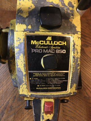 Vintage McCulloch Pro Mac 850 Chainsaw With a20” Bar And Chain 2