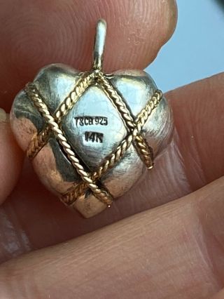 Rare Vintage T&co 925 14k Mark Tiffany&co 14k Wired Puff Heart Silver Pendant